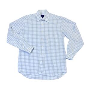 Dunhill mens M Medium blue white check plaid button up casual shirt EUC